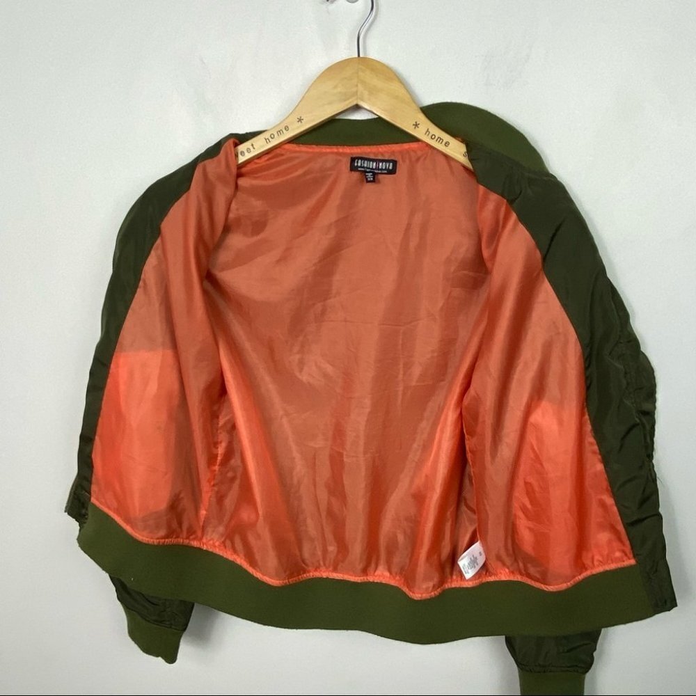 Fashion Nova Poppin Olive Green Bomber Jacket Size XS Coat Padded Puffer Boho - Picture 8 of 12